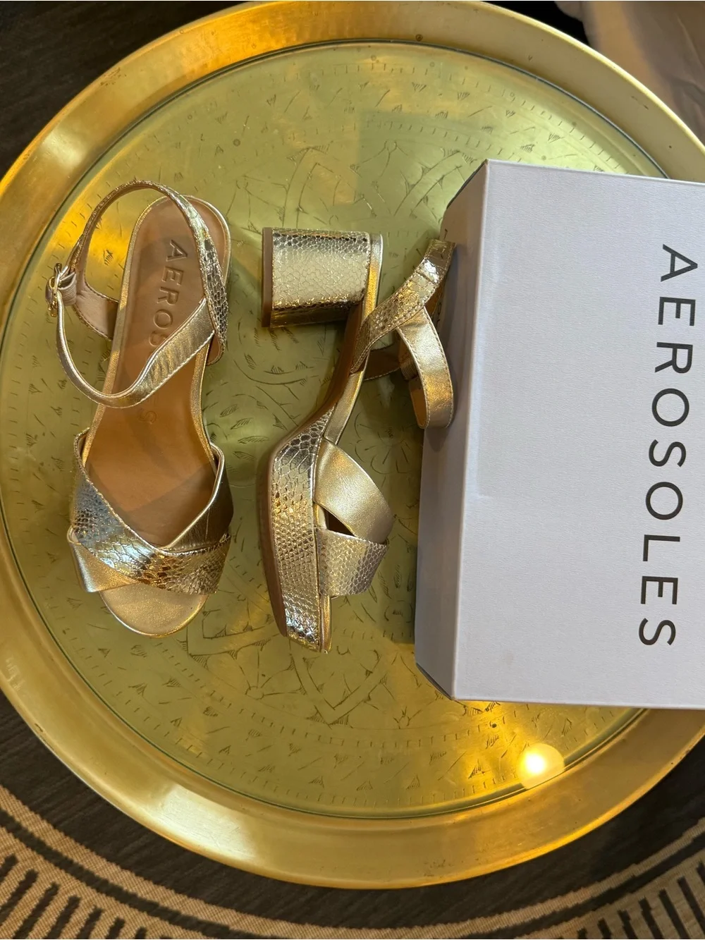 AEROSOLES Gold Metallic Platform Sandals